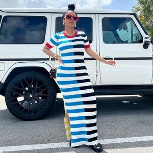 Striped Sweater Dress with Slits